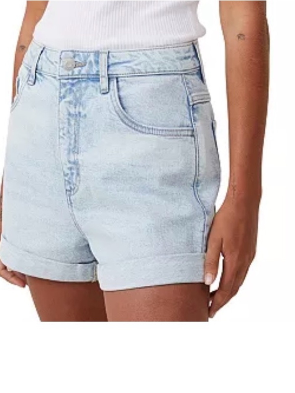 Cotton On Light Blue High Waist Cuffed Denim Shorts